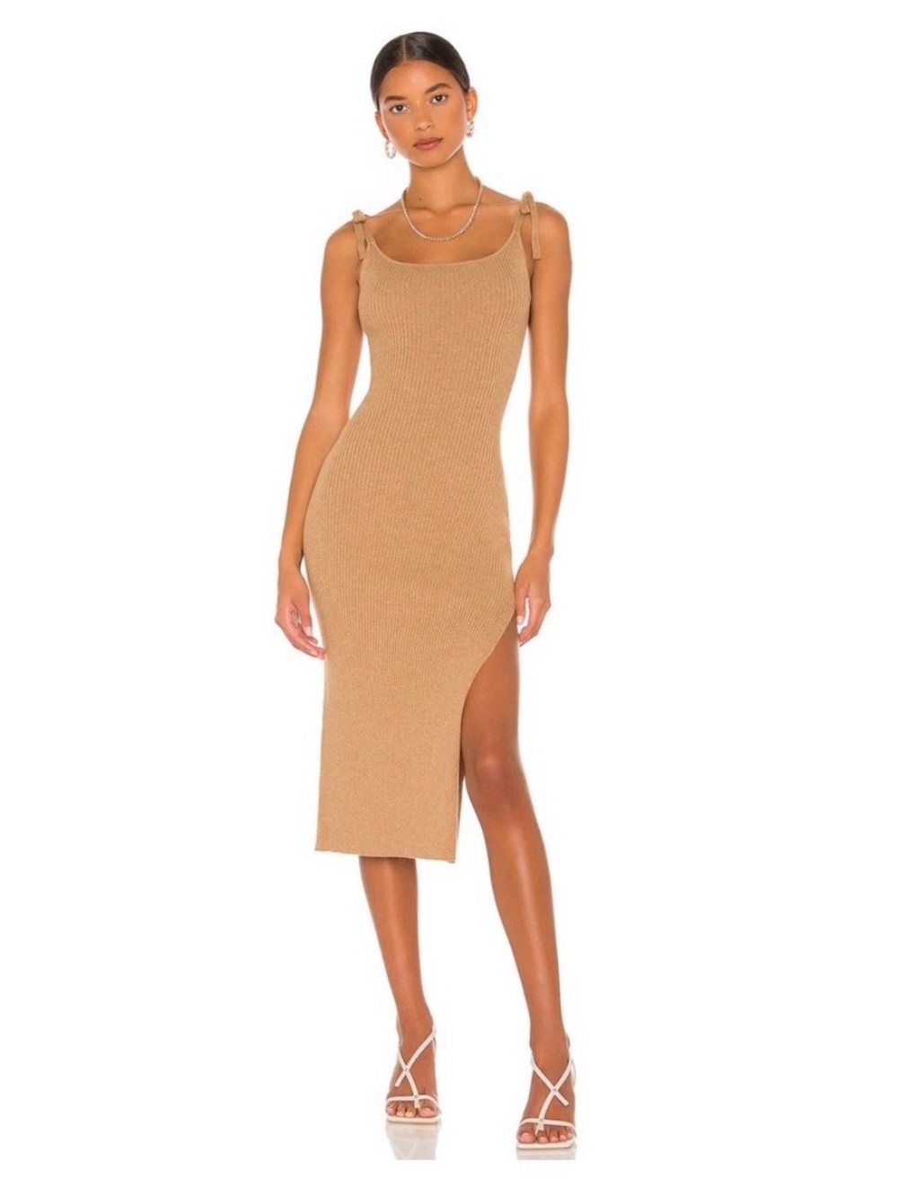 LPA Salmah Ribbed Midi Dress Camel Tan NWT Size XXS
